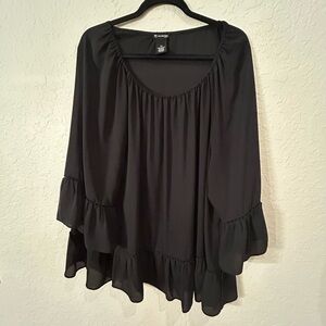 New Directions Black Ruffle Blouse